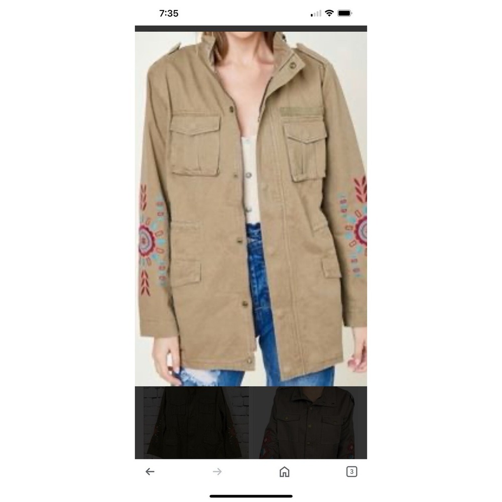 Hayden Women's Utility Jacket‎ Geometric Embroidery On Sleeves Oversized Size S